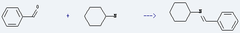 Cyclohexanamine,N-(phenylmethylene)- is prepared by condensation reaction of cyclohexylamine with benzaldehyde. 